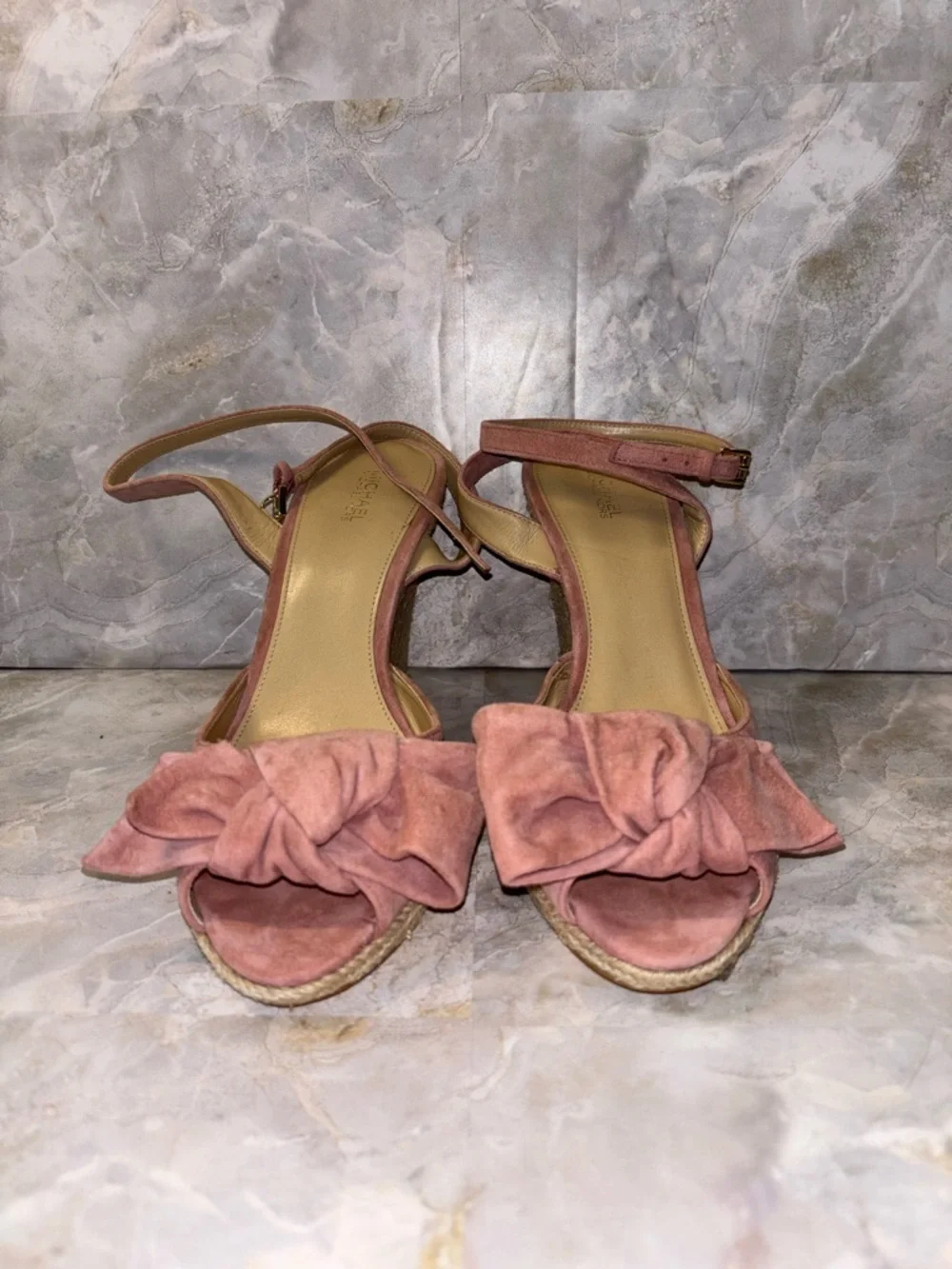 Michael Michael Kors Pink Bow Ankle-Strap wedge Sandals